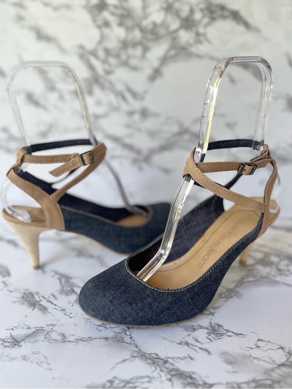 Calvin Klein Blue Denim Canvas Strappy  Closed Toe Sandal 11 Preppy Y2K